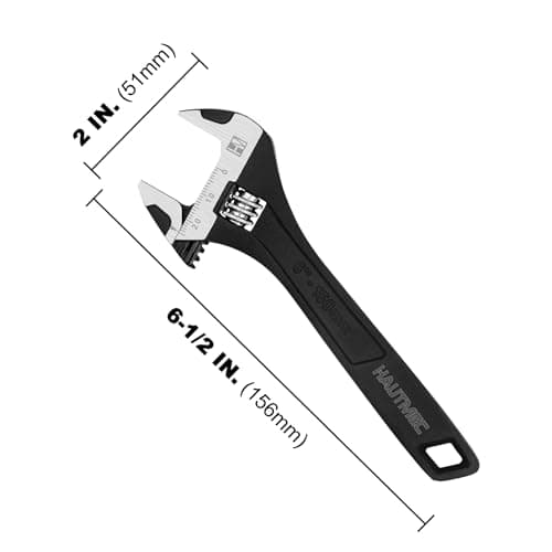 HAUTMEC 6 inch Adjustable Wrench Extra Wide Jaw Black Finish Adjustable Wrenches Drop-Forged CR-V Steel Metric & SAE Scales for Home Garage Workshop DIY 5