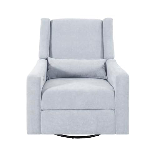 Naomi Home Tanya Luxury Motion Recliner Chair, Light Gray – Plush Upholstered Glider Rocker with USB Charging, Swivel, and Lumbar Support for Nursery Comfort, 275 lbs Capacity