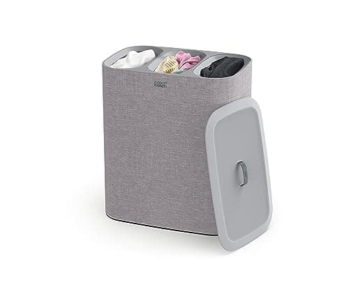 Joseph Joseph Tota Trio 90 liter/23.8 gallon Laundry Hamper Separation Basket with lid, 3 Removable Washing Bags with Handles- Gray