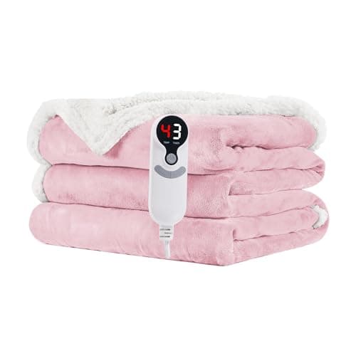 Electric Heated Blanket Full Size 72"x84" - Flannel & Sherpa Fabric Dual-Sided, 9 Heat Settings & 1-10 Hours Auto Off, Soft & Cozy Warming Throw for Home, Office, or Bed, Machine Washable, Light Pink 6