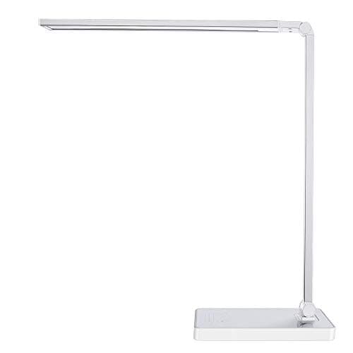 PHIVE Dimmable LED Desk Lamp with Fast Charging USB Port, Touch Control, 8-Level Dimmer, 4 Lighting Modes, Aluminum Body, Eye-Care LED Table Lamp for Bedroom/Reading/Study (Silver)