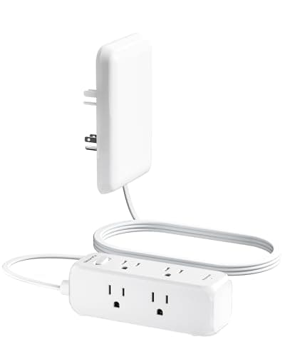 Olcorife Flat Outlet Extender with Cover, Flat Plug Power Strip with 6 AC Outlets, 2000 Joules Surge Protector, 3FT Flat Extension Cord, Home Office Travel Dorm Room Essentials