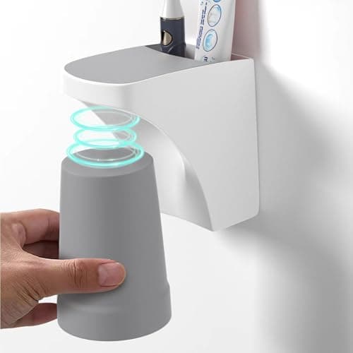 Magnetic Toothbrush Holder,Toothbrush Holder Set with Cup,Magnetic Suspensible Handstand Adsorption Toothbrush Cup Rack,Valentine's Day Gifts for Her, Women & Teen Girls (1 Cup)