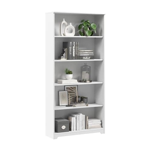 Bush Home Tall 5 Shelf Bookcase, Large Open Bookshelf, Sturdy Display Cabinet for Living Room or Home Office, Cabot Collection, White