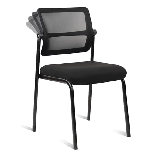 CLATINA Stacking Armless Office Chair with Adjustable Backrest, Stackable Mesh Guest Reception Desk Chairs with Ergonomic Lumbar Support for Conference Waiting Room Lobby Side School, Black, 1 Pack