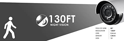 Lorex 1080p Full HD 8-Channel Security System with 1 TB DVR and Eight 1080p Night Vision Bullet Cameras with Smart Home Voice Control, LORDP18182NAE 8