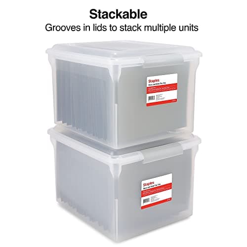 TRU RED Staples Store & Slide Hanging File Box, Latch Lid, Letter/Legal Size, Clear 5