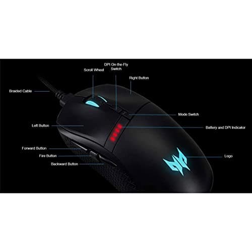 Acer Predator Cestus 350 Wireless Gaming Mouse: NVIDIA Reflex - Up to 16000 DPI - RGB Lighting - 8 Programmable Buttons - On-Board Memory - 5 Profile Settings - Pixart 3335 Sensor - Black, (Pack of 1) 6