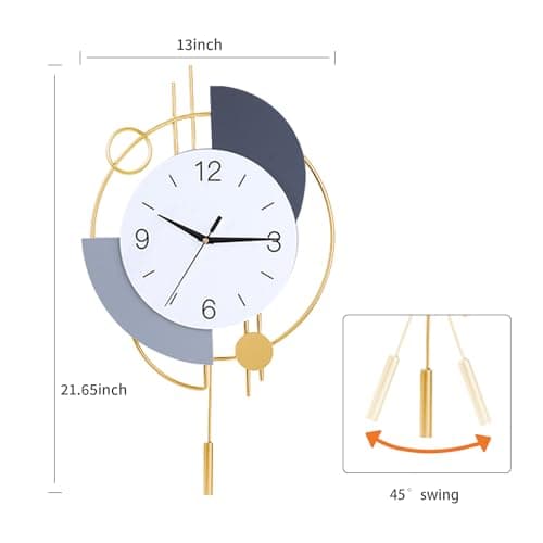 Dankeit Wall Clock, Silent Quality Quartz Battery Operated with Pendulum, Large Wall Clock for Living Room Kitchen Home Bathroom Bedroom Wall Decor,13x21.65inch(Golden) 5