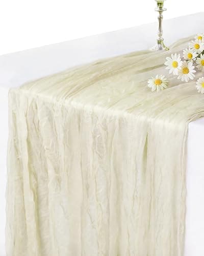 YAYOYA Beige Cheesecloth Table Runner 120 Inch, Easter Spring Table Runner, Boho Gauze 10 FT, Cheese Cloth Runner for Wedding, Baby Bridal Shower, Party, Farmhouse Centerpiece Home Decorations