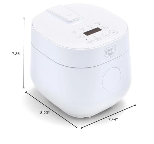 GreenLife Digital Rice & Beans Cooker, 2-Cups Uncooked/4-Cups Cooked, Removable Nonstick Ceramic PFAS-Free Pot, One-Touch Presets, Oats, Quinoa, Brown Rice, Auto Keep Warm, Fuzzy Logic Tech, 1.5 QT, White 8