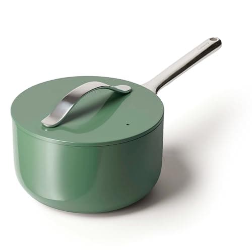 Caraway Nonstick Ceramic Sauce Pan with Lid (3 qt) - Non Toxic, PTFE & PFOA Free - Oven Safe & Compatible with All Stovetops (Gas, Electric & Induction) - Sage