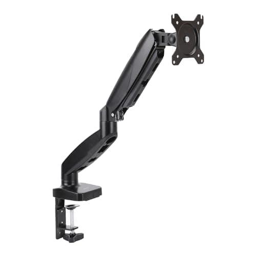 Amazon Basics Gas Spring Single Computer Monitor Arm Desk Mount, Adjustable, Holds up to 27" Monitors, Black