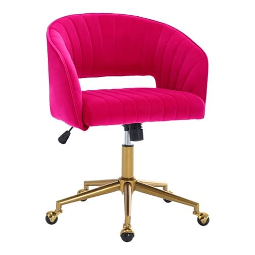 HENGJIANYI Home Office Swivel Desk Chair, Modern Velvet Vanity Chair, Height Adjustable Armchair with Gold Base, Ergonomic Office Chair for Task Study Computer Room, Hot Pink