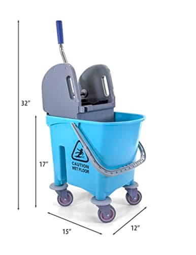 Mop Bucket 25 Quart | Side Press Wringer | 4 Wheels 3" | Blue 6
