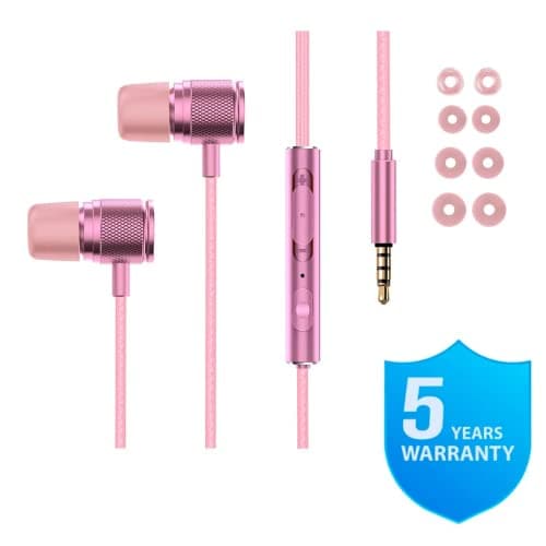 LUDOS Ultra Wired Earbuds in-Ear Headphones, 5 Years Warranty, Earphones with Microphone, Noise Isolating Ear Buds, Memory Foam for iPhone, Samsung, School Students, Kids, Women, Small Ears - Pink 6