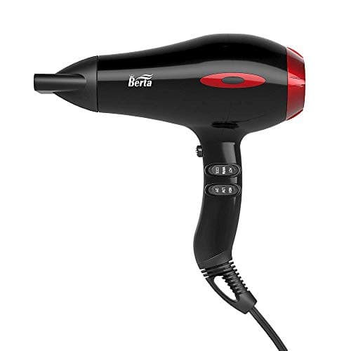BERTA 1875W Professional Salon Hair Dryer Negative Ionic Blow Dryer, 2 Speed 3 Heat Settings Cool Button with AC Motor, Concentrator Nozzle & Diffuser & Comb 5