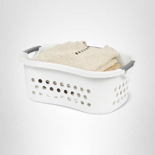 IRIS USA Laundry Basket Hamper Bag, Large Plastic 50L / 1.5 Bushel Dirty Clothes Sorter Bin Organizer for Blankets Bathroom Dorm Bedroom with Ventilation Holes Hip Hold Built-In Carry Handles, White 12