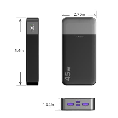JUOVI J2621 Power Bank Portable Charger 20000mAh 45W, PD3.0 QC 4.0 Fast Charging Battery Pack with LED Display,2 USB-C,2 USB-A for iPhone 15 16, MacBook 8
