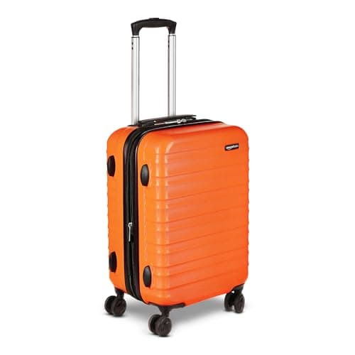 Amazon Basics 21" Hardside Carry-On Luggage with Spinner Wheels, Expandable for Up to 25% More Space, Scratch-Resistant Hardshell Suitcase, Telescoping Handle, Orange