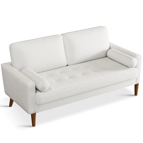 Vesgantti 69" Living Room Couch Sofa, Mid Century Modern Loveseat, Velvet Deep Couches for Small Spaces, Bedroom, Apartment, Office, Removable Sofa Cover Spring Cushions, Easy to Install, White