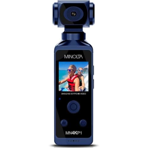Minolta 4K Ultra HD Pocket Camcorder – WiFi Enabled Action Camera with 16MP Photos, 170° Wide Angle Lens, 270° Rotating Head, Slow Motion, 1.3-inch Display - 16GB Card & Waterproof Case (Blue)