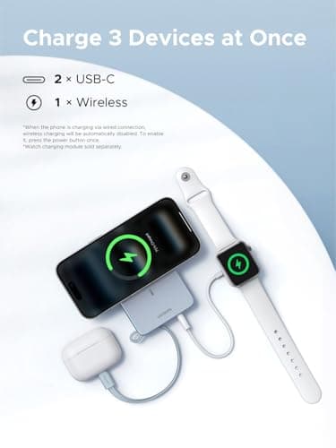 UGREEN MagFlow 10,000mAh Power Bank, Qi2 25W Certified Wireless Charging, Magnetic Portable Charger for MagSafe with Built-in Cable, 30W USB-C Battery Pack for iPhone 17 Pro Max/16/15/14/13/12 5
