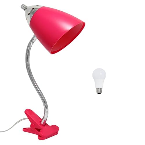 Simple Designs LD2001-PNK-LB 17.5" Flossy Flexible Gooseneck Clip Light Desk Lamp with LED Bulb, Pink