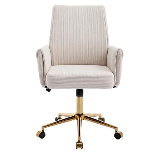 Stripes Velvet Home Office Desk Chair, Accent Upholstered Modern Height Adjustable Swivel Chair with Wheels,Ergonomic Task Chair for Living Room,Bedroom,Vanity,Study,Office（Cream） 5