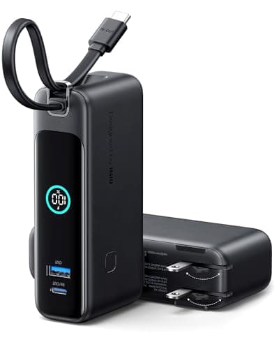 INIU 3-in-1 Portable Charger, 10000mAh 30W Fast Charging Power Bank, Built-in USB C Cable and Foldable AC Plug, Travel Essentials Battery Pack for iPhone 17 16 15, Samsung S25 S24, MacBook, and More