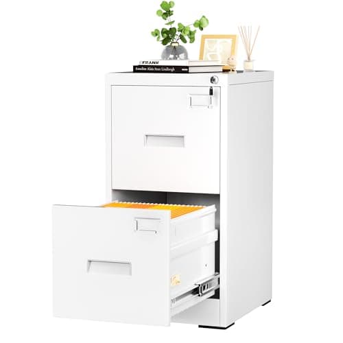 INTERGREAT 2 Drawers File Cabinet with Lock, 18" D Vertical Filing Cabinet for Home Office, Metal White File Cabinet for Hanging Letter/F4/A4/Legal Folders, Easy Assemble