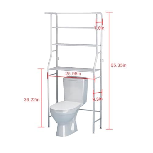 UDEAR 3-Tier Over The Toilet Rack,Bathroom Shelf Space Saver,Corner Stand Storage Organizer Accessories,The Washing Machine,with Hanging Rod,Tower Shelf,White 3