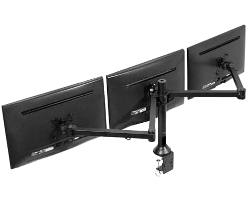 VIVO Triple Monitor 23 to 32 inch LED LCD Clamp-on Desk Mount, Heavy Duty Articulating VESA Computer Stand, Holds 3 Screens, Fully Adjustable for Home Office Workstation, Black, STAND-V103