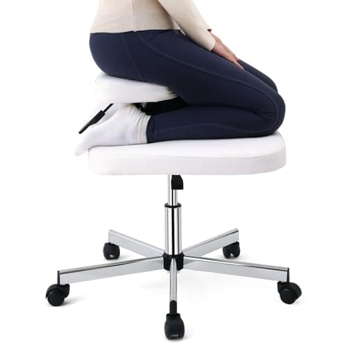 LHOOCX Meditation Chair Ergonomic Cross Legged Chair ADHD Chair with Wheels,Kneeling Chair for Office and Home,ADHD Chairs for Adults(White)