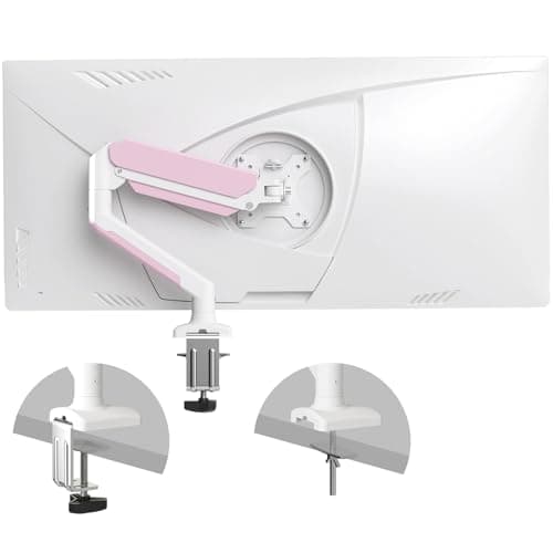 PHOLITEN Single Monitor Arm Fits 13-32 inch,4.4-19.8lbs Screen, Fully Adjustable Gas Spring Arm, Computer Monitor Stand with VESA 75 * 75mm/100 * 100mm Mount,White & Pink