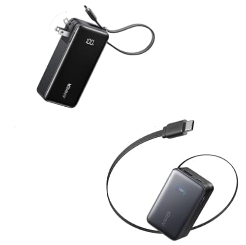 Anker Nano 3-in-1 Portable iPhone Charger, 10,000mAh Power Bank with Built-in USB-C Cable&Anker Nano Power Bank, 10,000mAh Portable Charger with 2.3 ft InstaCord Retractable Cable