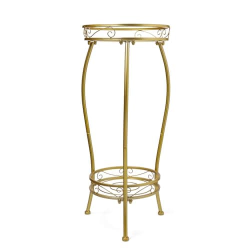 Kavlium Plant Stand Indoor Outdoor，Tall Gold Metal Rustproof Stable Plant Stands，2 Tier 27.1 inch Multiple Plant Rack Holder Rack Flower Pot Stand Heavy Duty Plant Shelf (Gold)
