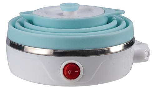 Travel Foldable Electric Kettle, Collapsible Electric Kettle Food Grade Silicone Small Pot Boiling water,Dual Voltage（600ml,110-220V US Plug） (Blue) 7