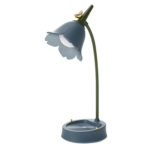 MAGICKK Flower LED Desk Lamp Cordless Table Light Adjustable Gooseneck Dimmable Touch Rechargeable Battery Student Bedroom Room Lighting Table Light House Decor (Blue)