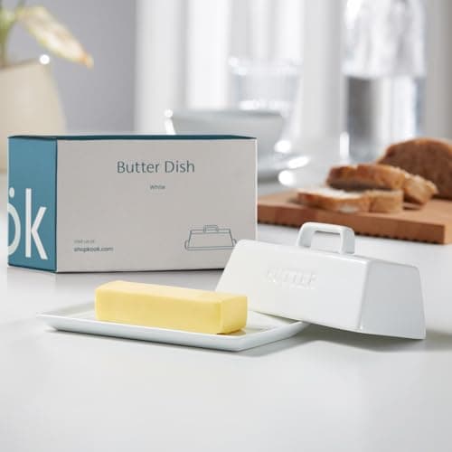 Butter Dish with Lid for Countertop, by Kook, Ceramic Dish Tray with Cover, Kitchen Keeper, Container, Holder (White) 3