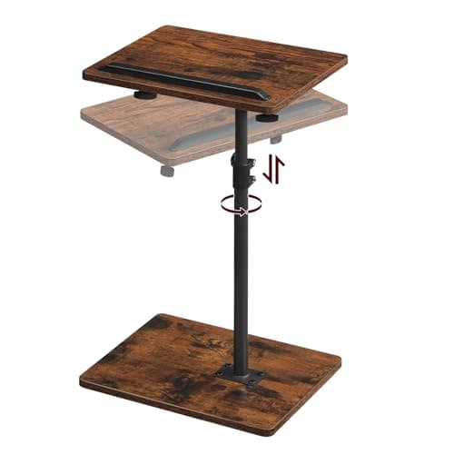 MAHANCRIS TV Tray Table, Sofa Armrest Tray Table for Couch, 360° Swivel Height Adjustable End Table, Snack Side Table with Phone and Tablet Slot, C Shaped Rustic Brown ETRB4501