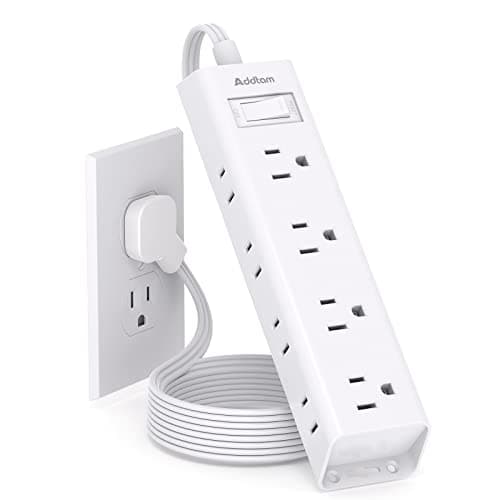 Flat Plug Power Strip, Ultra Thin Flat Extension Cord - Addtam 12 Widely AC 3 Sides Multiple Outlets, 5Ft, Wall Mount, Desk Charging Station for Home Office Dorm Room Essentials