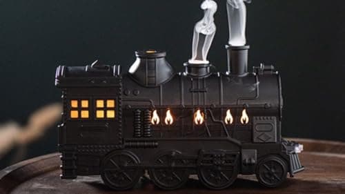 Essential Oil Diffuser, 300ml Train Diffuser, Aromatherapy and Cool Mist for Kids or Enthusiasts, Humidifier with Remote Control 2 Light Colors 2 Mist Mode Auto Shut-Off for Toy Store Home Office