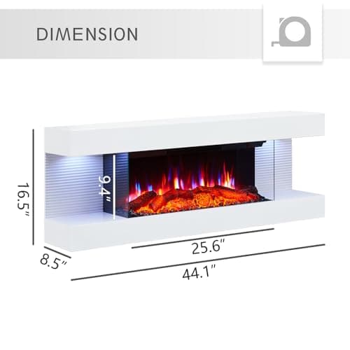 PuraFlame Alsa 44 Inch Wall Mounted Electric Fireplace All-in-One with Multi Ambient Light Colors, Remote, 1500W Heater, White 5