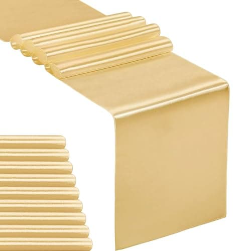 10-Pack Satin Table Runner Light Gold 12 x 108 inches Long, Table Runners for Wedding, Birthday Parties, Banquets Decorations（10 Pack, 12x108 Inch, Light Gold）
