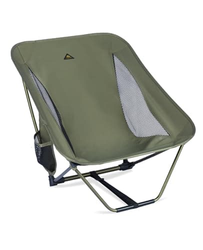 iClimb Low Ultralight Compact Camping Folding Chair with Side Pocket and Carry Bag (Green)
