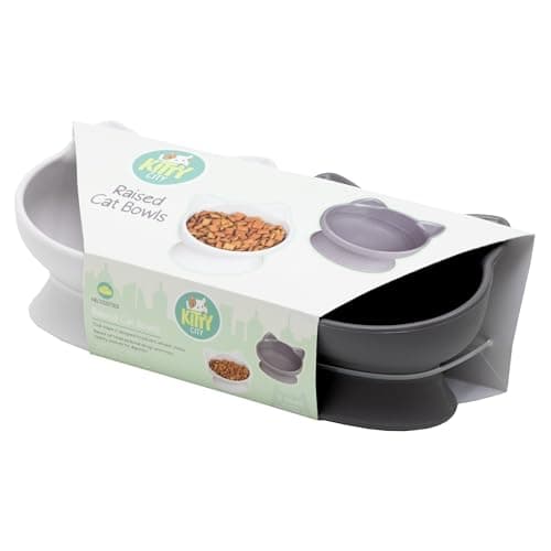 Kitty City Elevated Cat Bowls (Set of 2), Whisker-Friendly Raised Cat Food & Water Dishes, Modern Pedestal Design, Dishwasher Safe, 6.5 oz Each – White & Gray 5