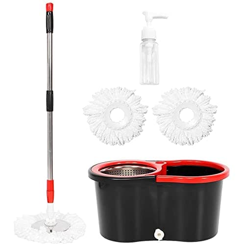 Mop and Bucket Set, 360° Spin Mop and Bucket with Wringer Set and 3 Microfiber Mop Refills, Stainless Steel 61" Extended Handle Spinning Mop Bucket System for Floor Cleaning 6