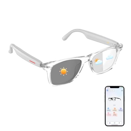 HAIXINDA AI Bluetooth Glasses, AI Glasses Powered by ChatGPT, Color-Change Lenses, Support 169 Languages, Real-Time Translation via APP, Smart Glasses for Meeting/Travel/Trade (Clear)