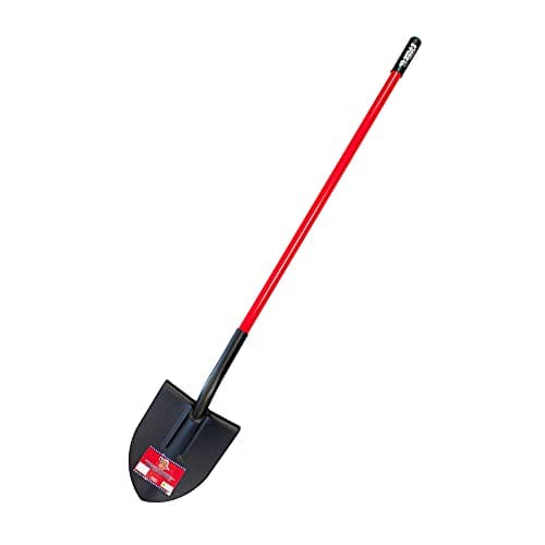 Bully Tools Round Point Heavy Duty Shovel - 12-Gauge Fiberglass Long Handle, Strong Metal Construction, Ideal for Gardening, Digging and Landscaping, Square and Flat Head Design - 100% Made in the USA